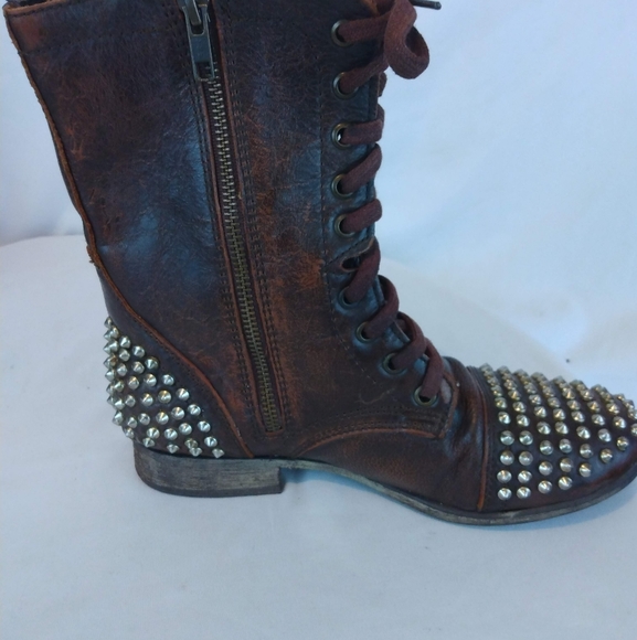 Steve Madden Brown Leather Studded Boots - Picture 7 of 13